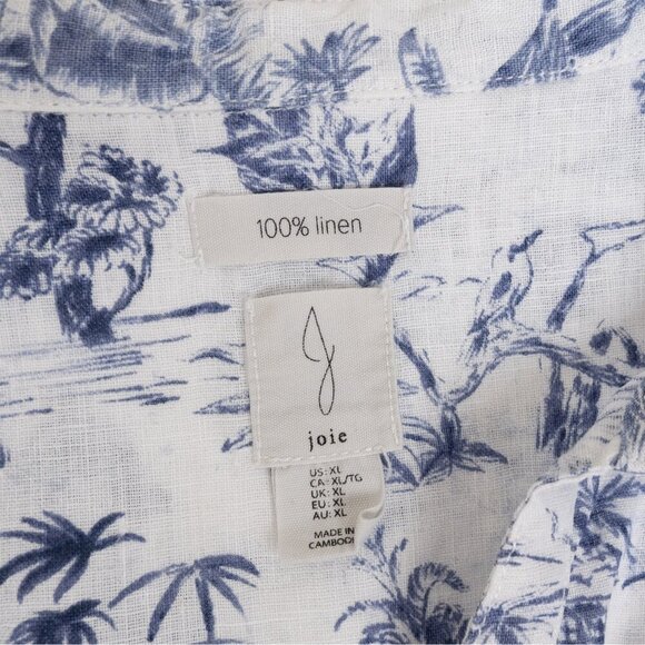 Joie Shirt Linen Short Sleeve Button Up Blue White Tropical Print - Picture 4 of 13